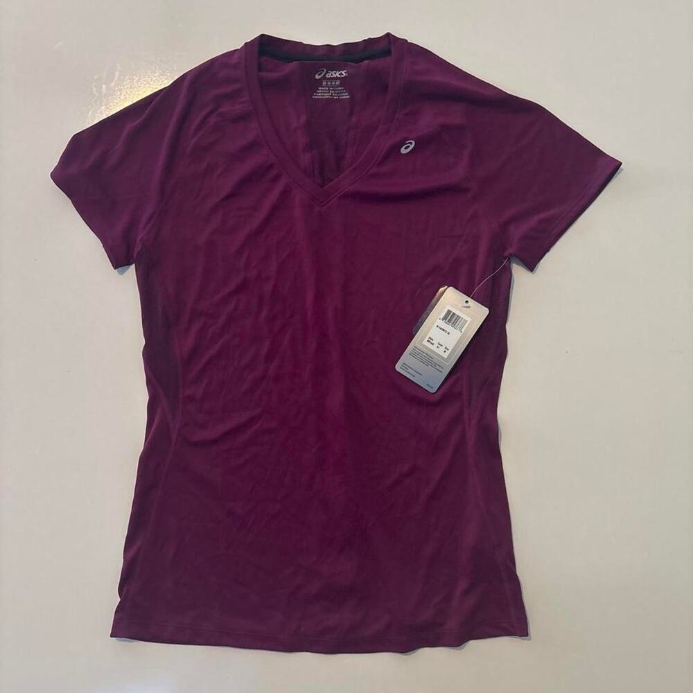 Asics burgundy v neck t shirt brand Woman's Medium